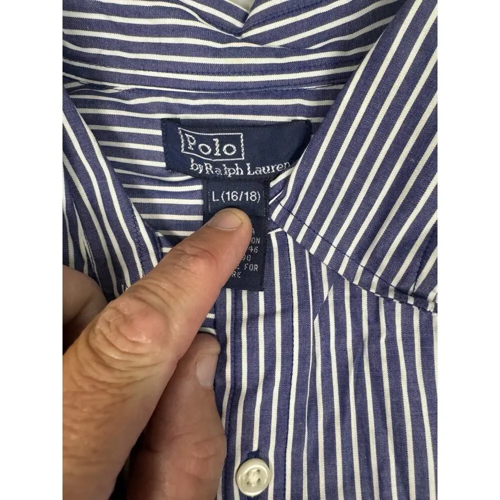 Polo Ralph Lauren Boys Striped Button Shirt Youth L 16-18 Blue White